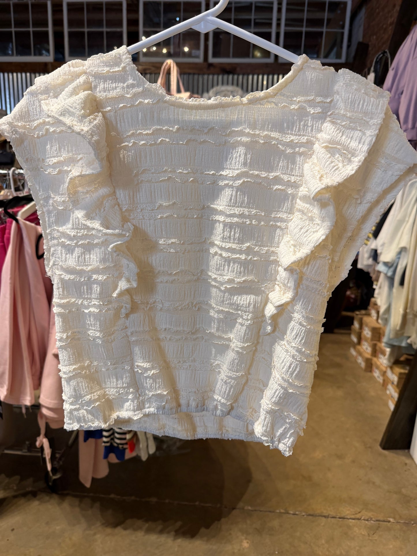 Cream Ruffle Top