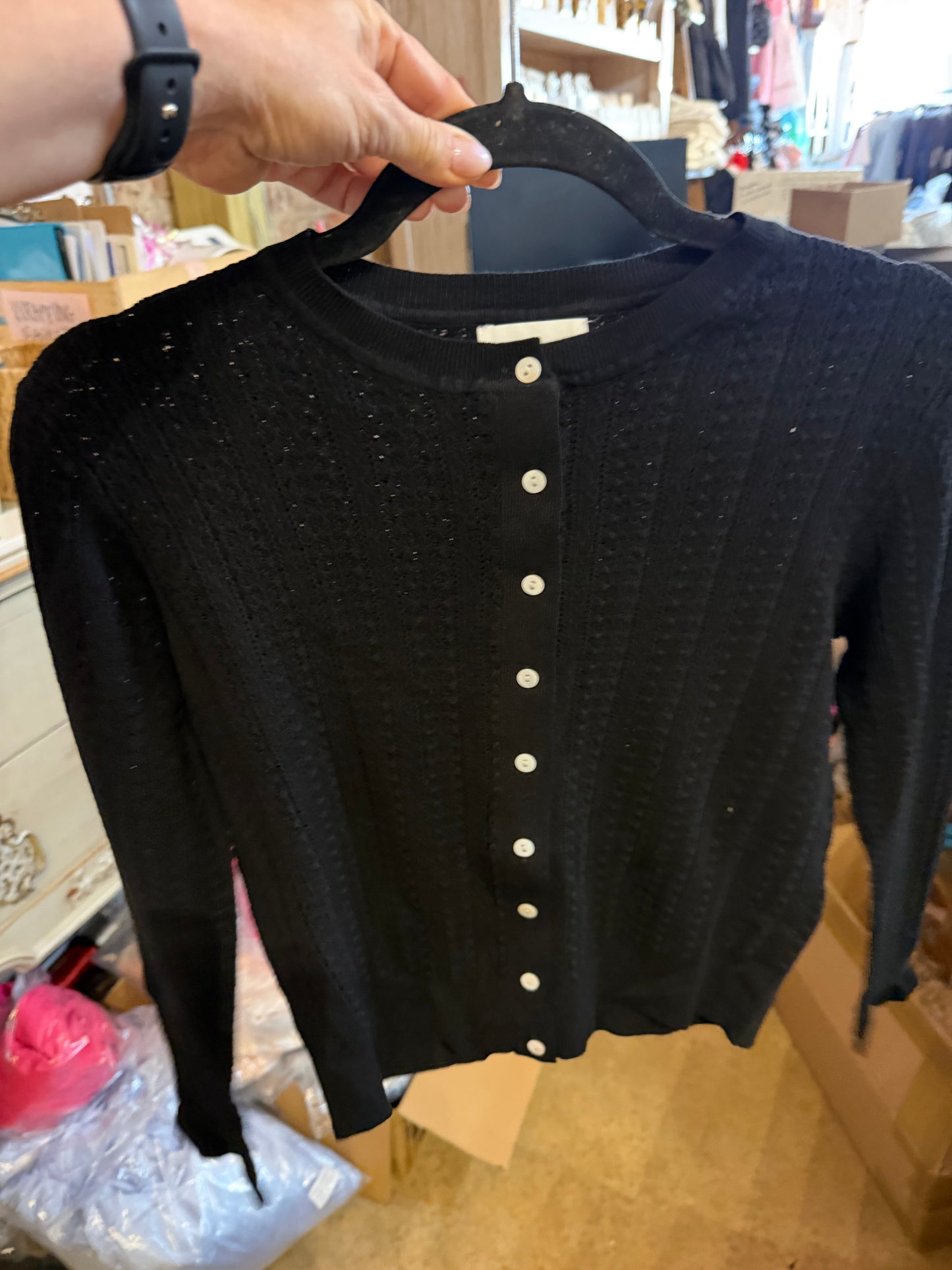 Black Thin Button Sweater