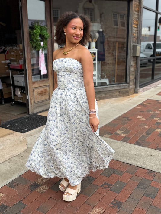 Floral Strapless Midi Dress