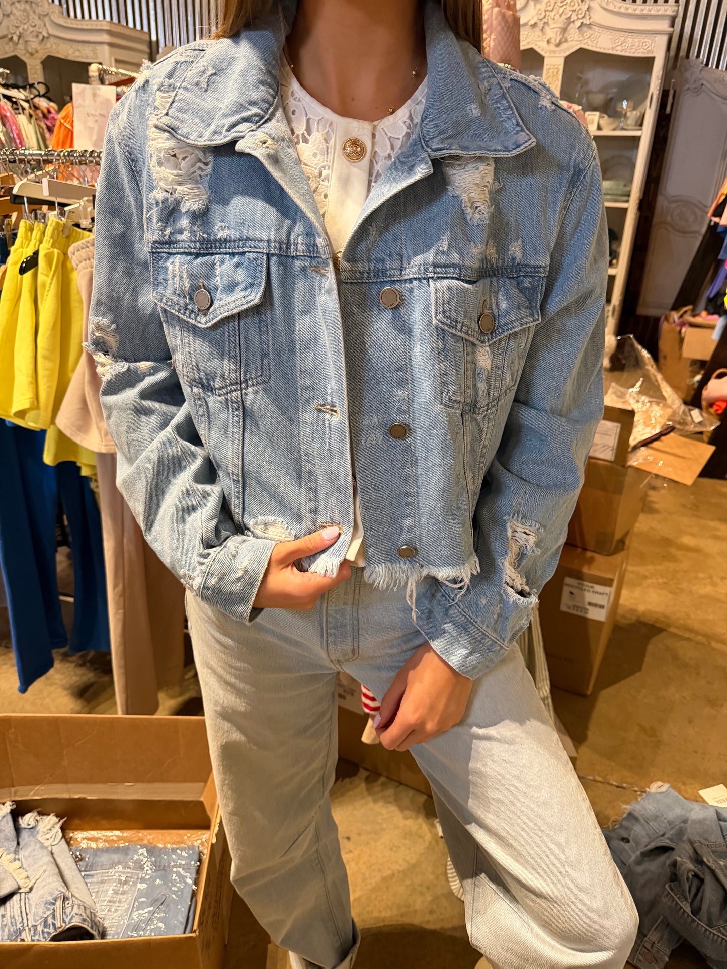 Frayed Blue Jean Jacket
