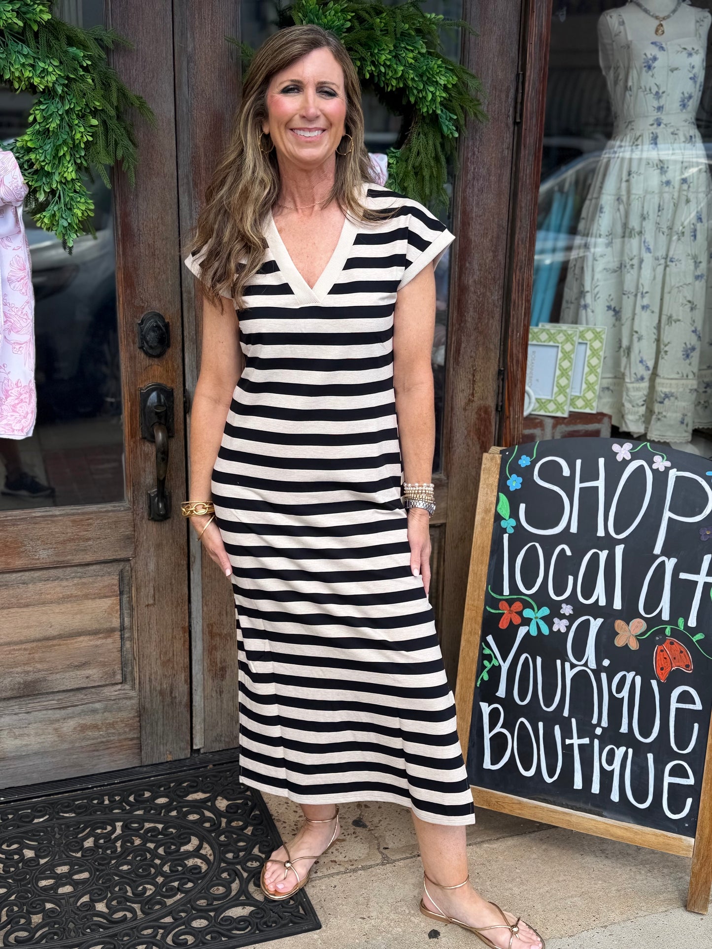 Black and Cream Stripe long Dress