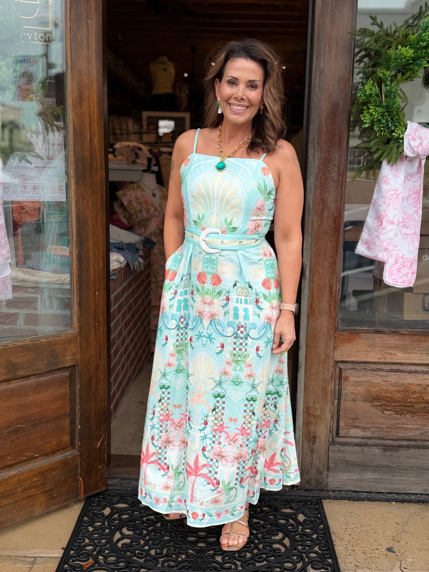 Aqua Shell Maxi  Dress
