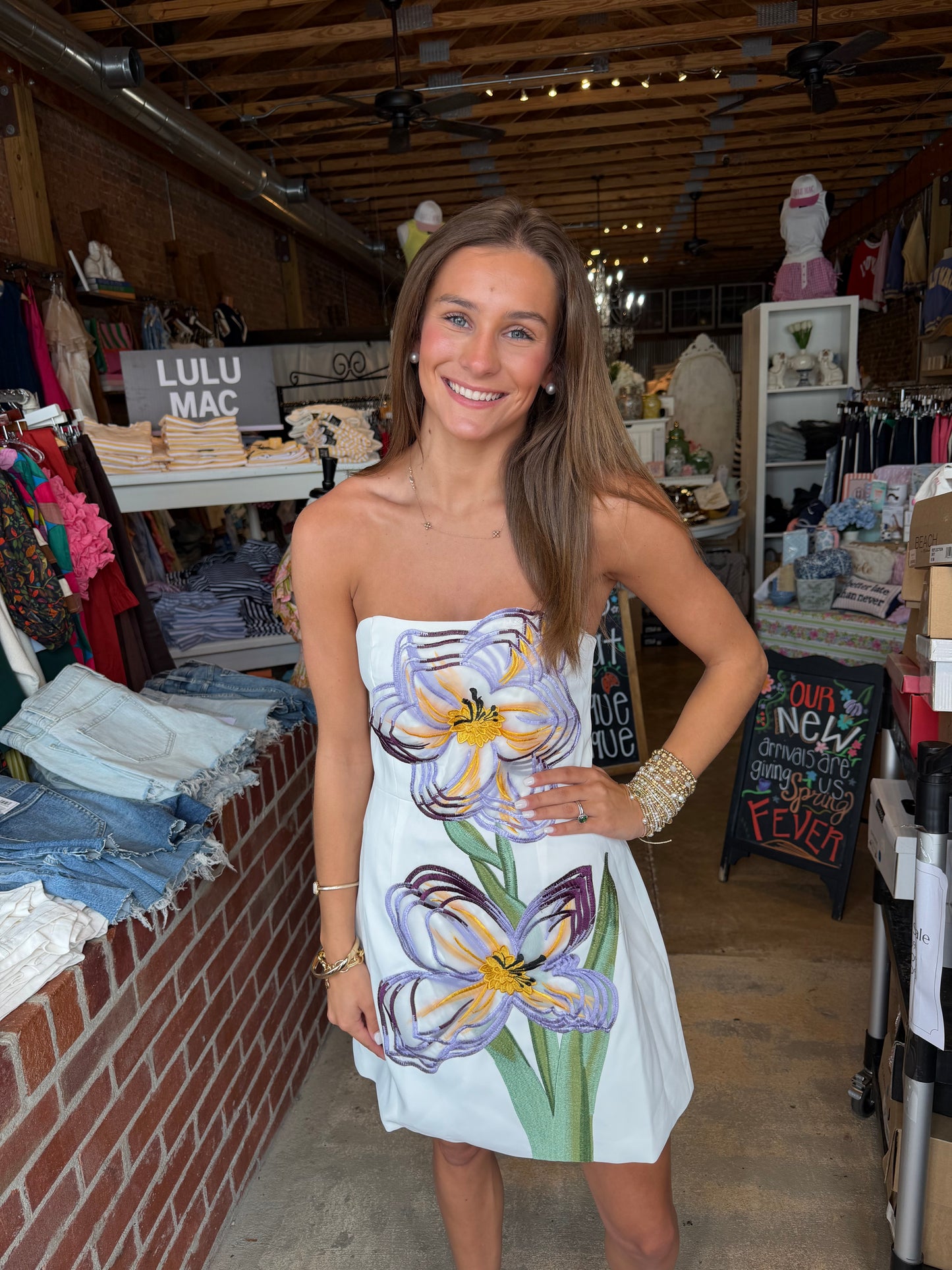 Strapless White Floral Mini Dress