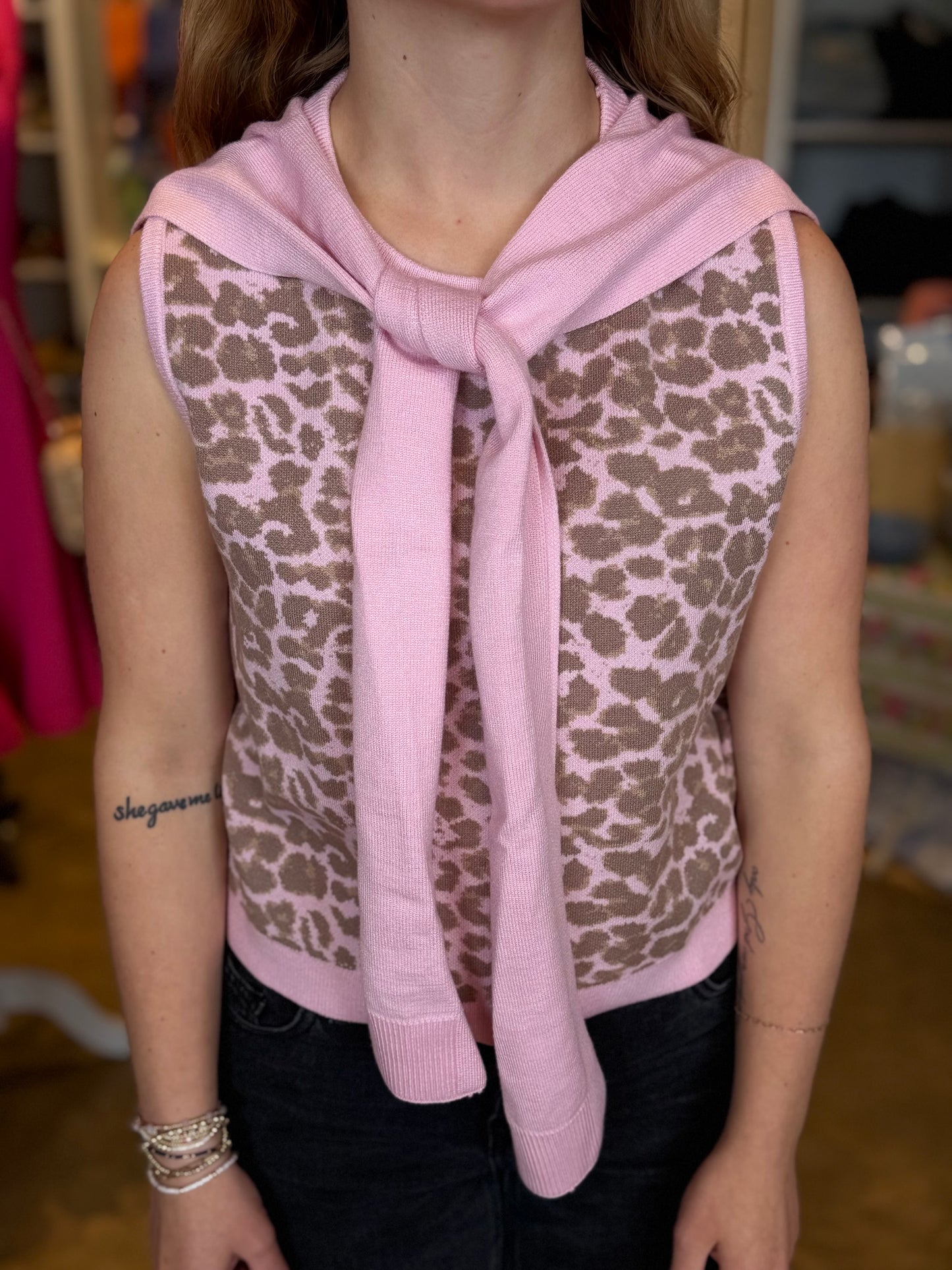 Pink Leopard Tie Neck