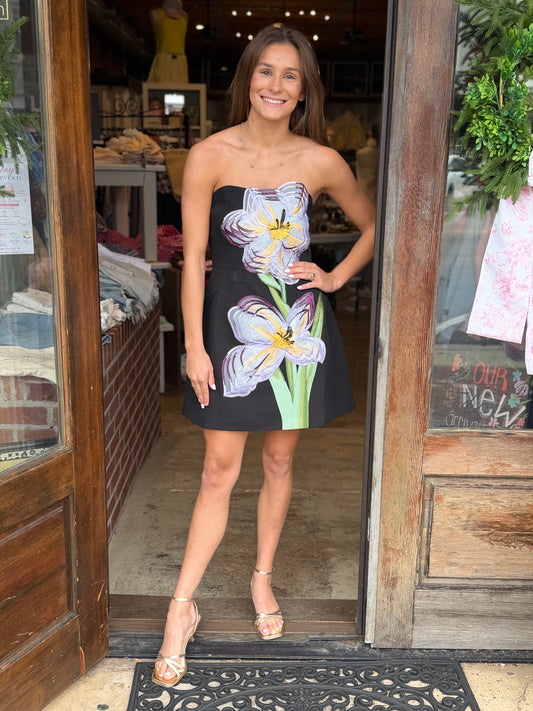 Black Flowered Mini Dress