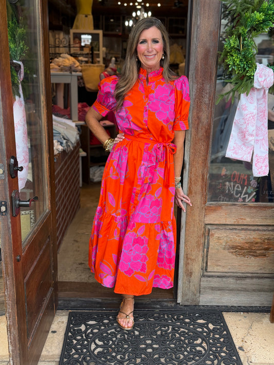 Bold Floral Puff-Sleeve Dress
