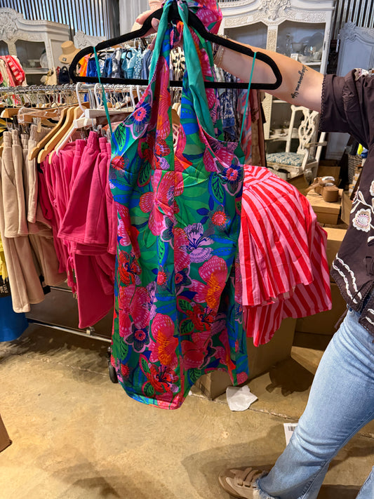 Multi-Colored Halter Neck Mini Dress