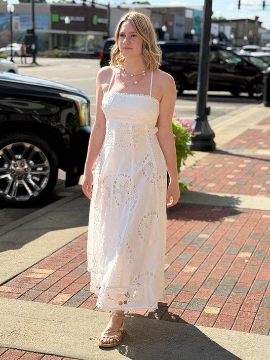 White Eyelet Spaghetti Strap Dress