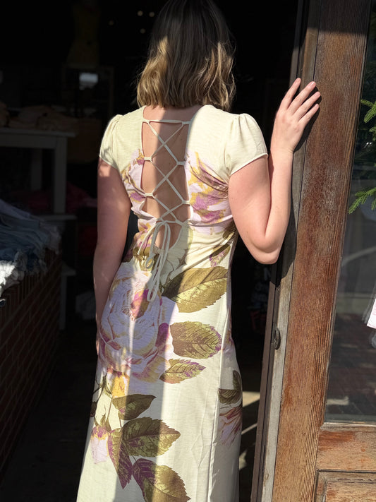 Lace Back Short Slv Maxi Dress
