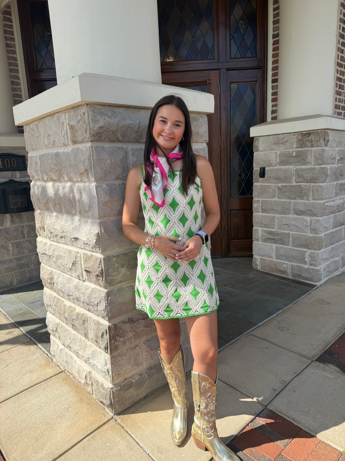 Green Diamond Crochet Mini Dress