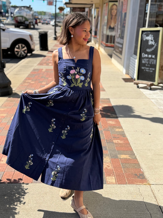 Floral Embroidered  Square Neck