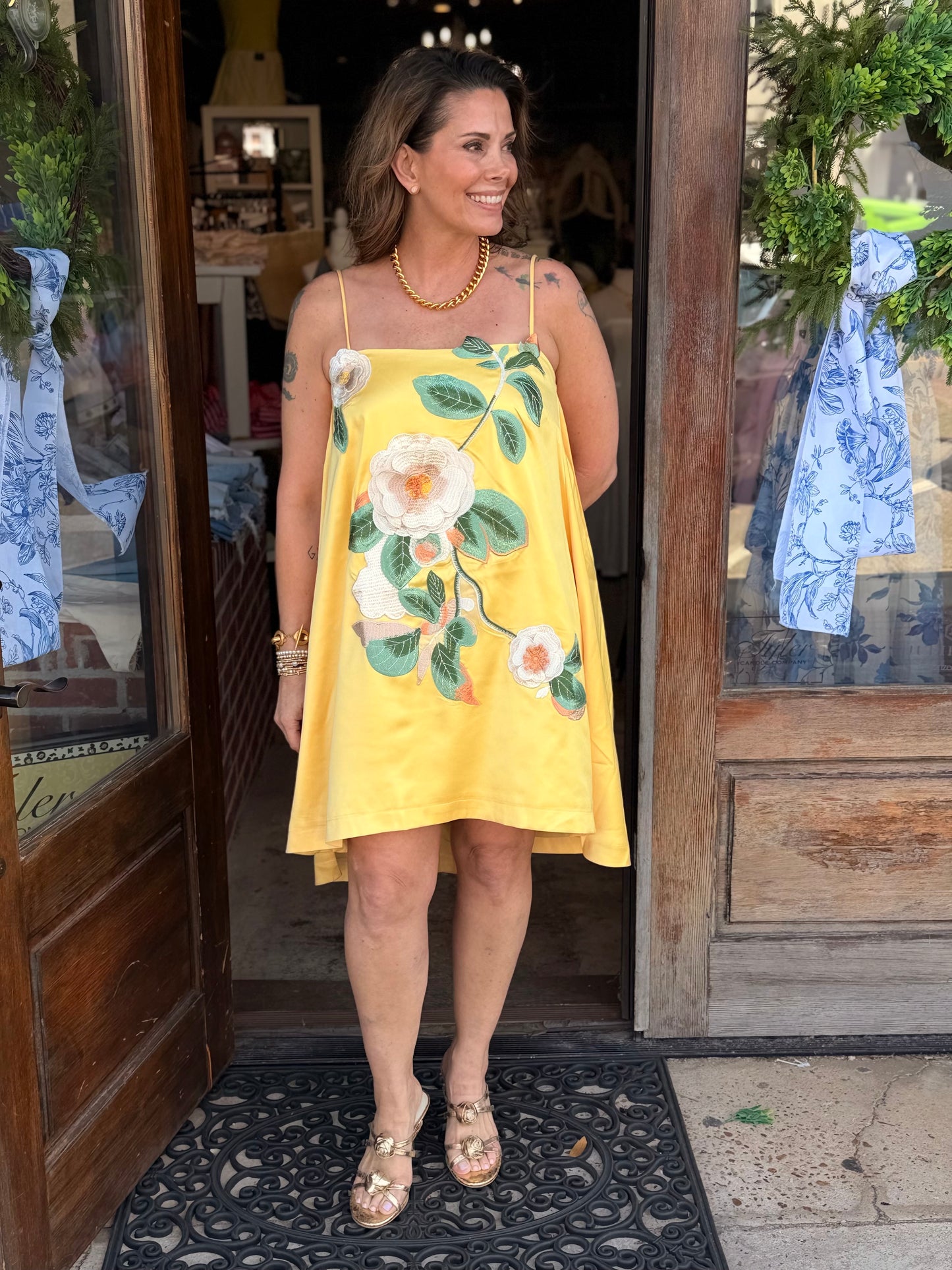 Floral Applique A-Line Mini Dress