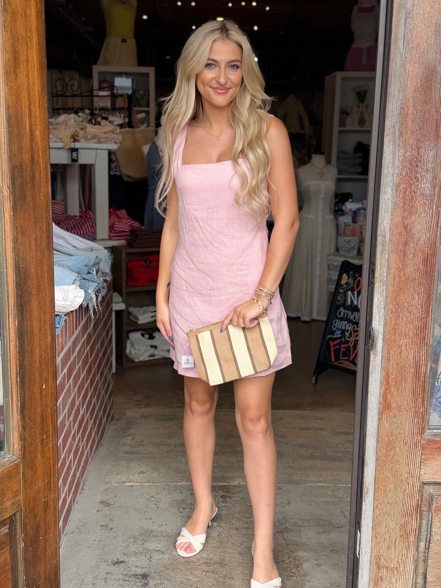 Pink Linen Mini Dress