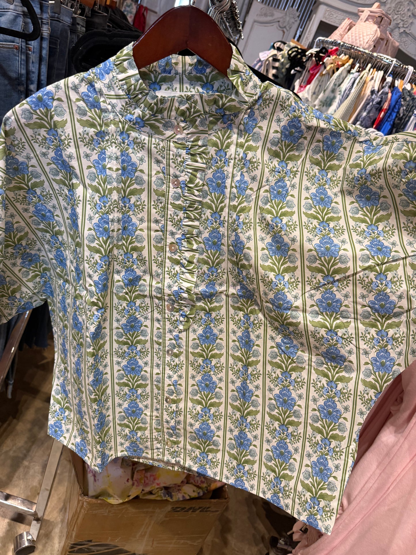 Blue and Green Scalloped Top
