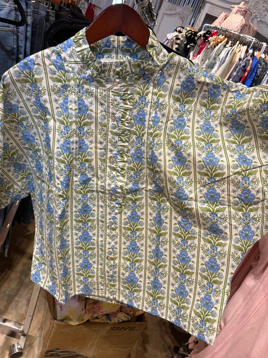Blue and Green Scalloped Top