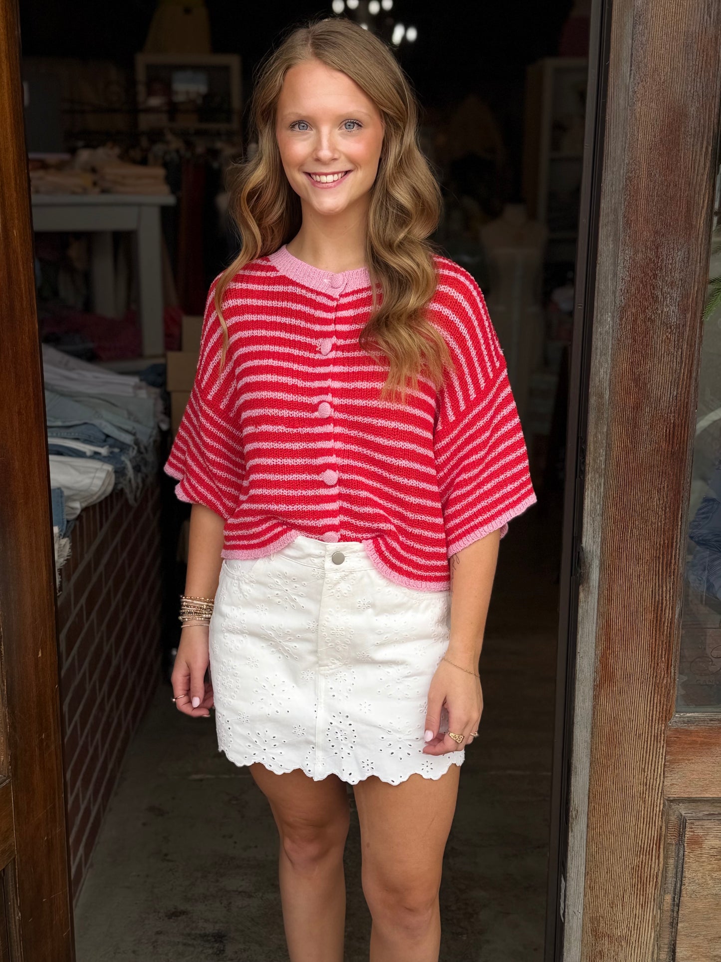 Floral Eyelet Lace Denim Skort