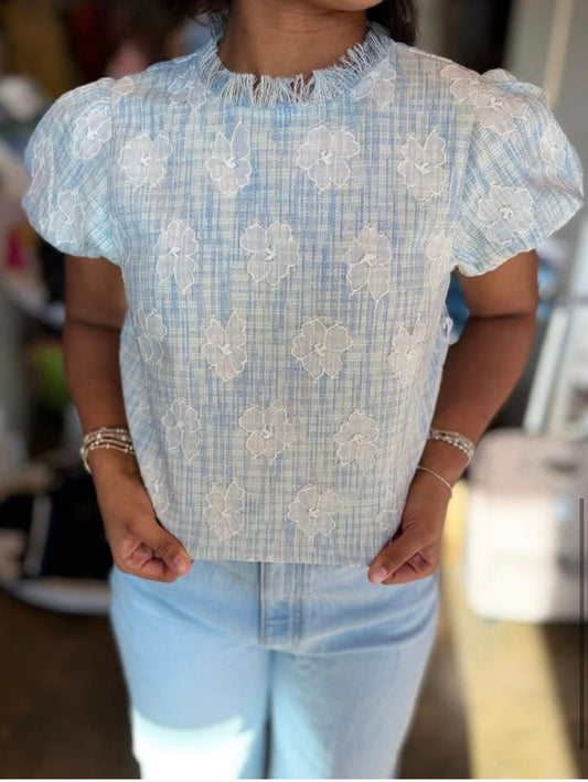 Blue Floral Tweed short sleeve