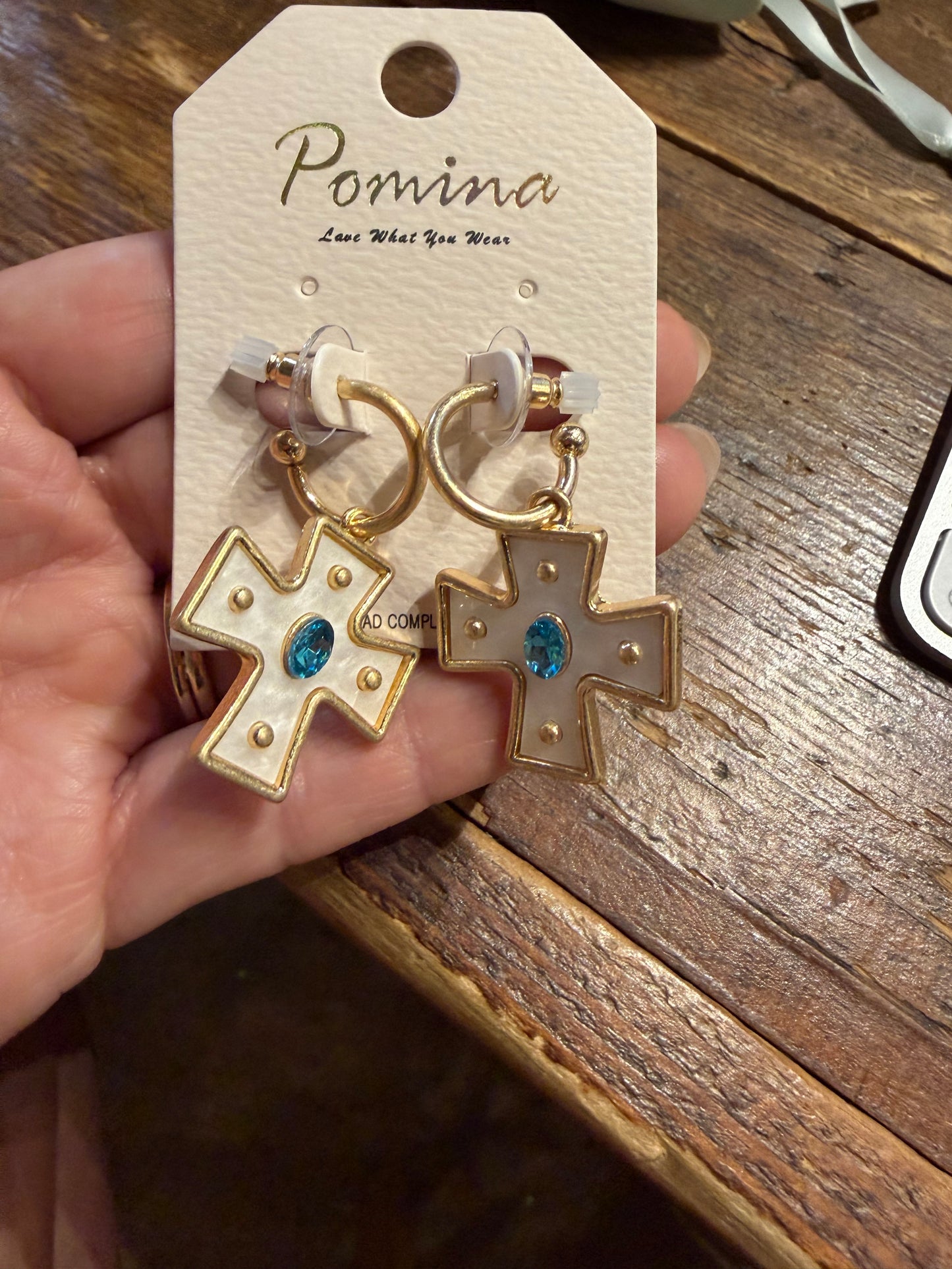 Cross Blue Stone Earrings