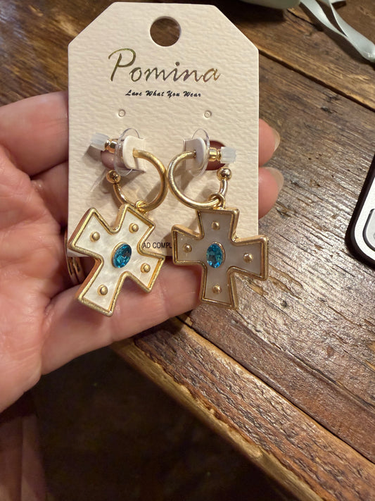Cross Blue Stone Earrings