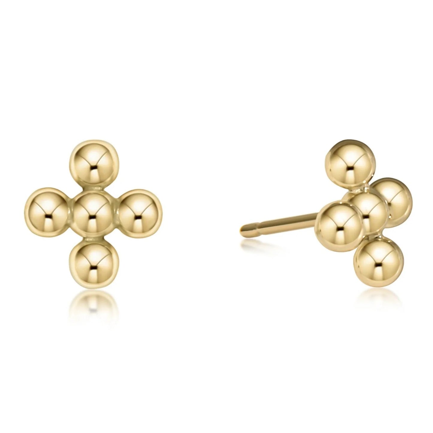 Classic Beaded Signature Cross Stud- 4mm Bead Gold