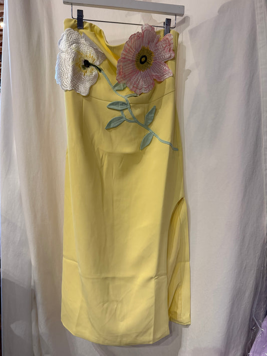 3D Floral Strapless Slit Dress
