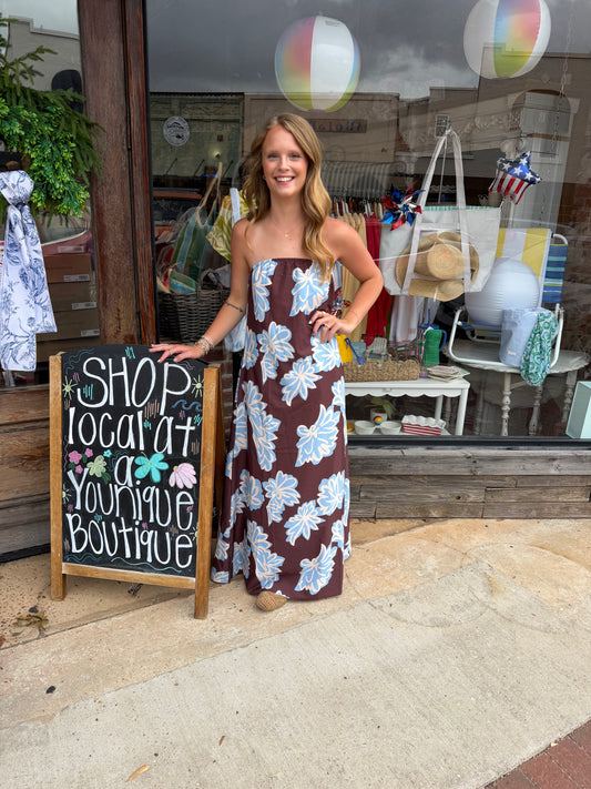 Strapless Floral Print Maxi Dress