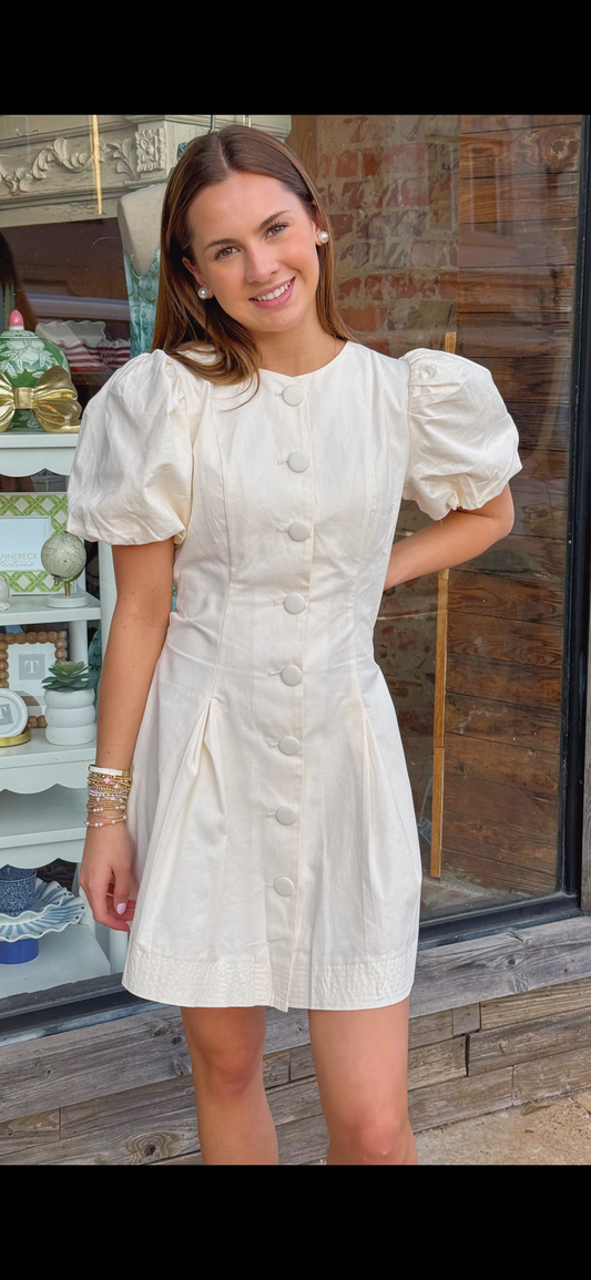 Button Cream mini dress