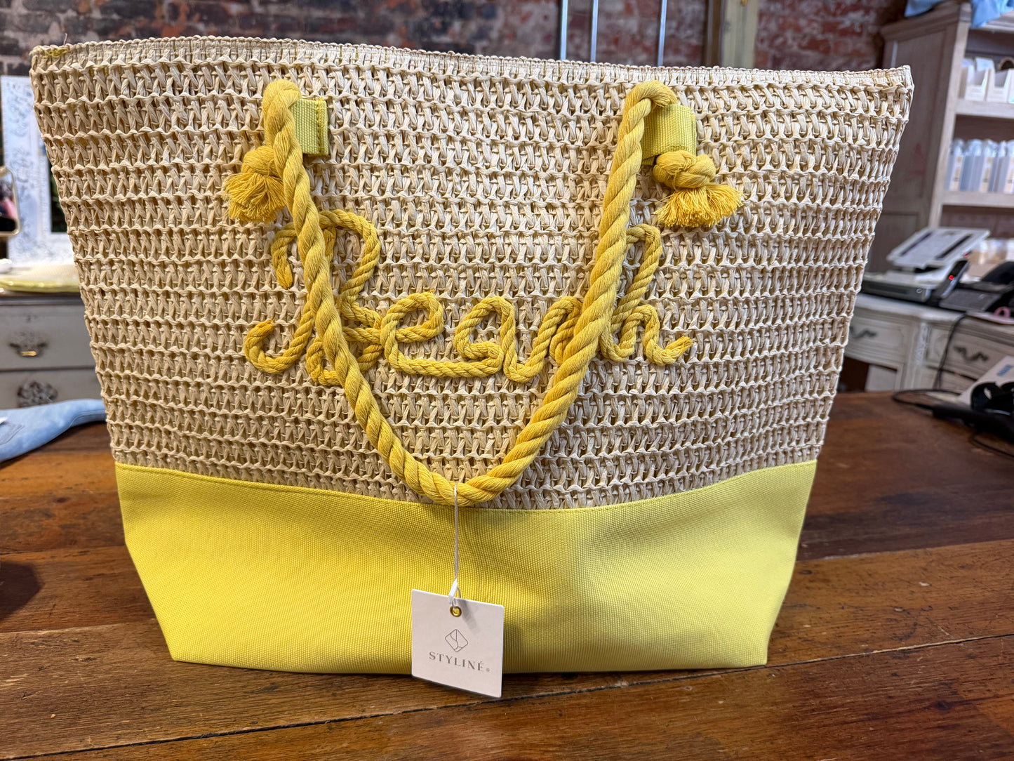 Yellow Woven Beach Bag