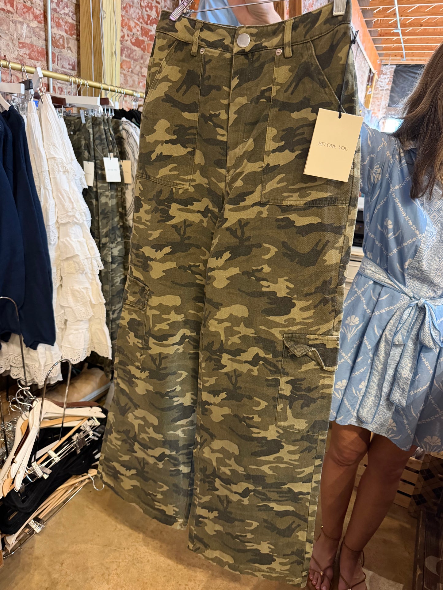 Camo Print Wide Leg Denim Pants