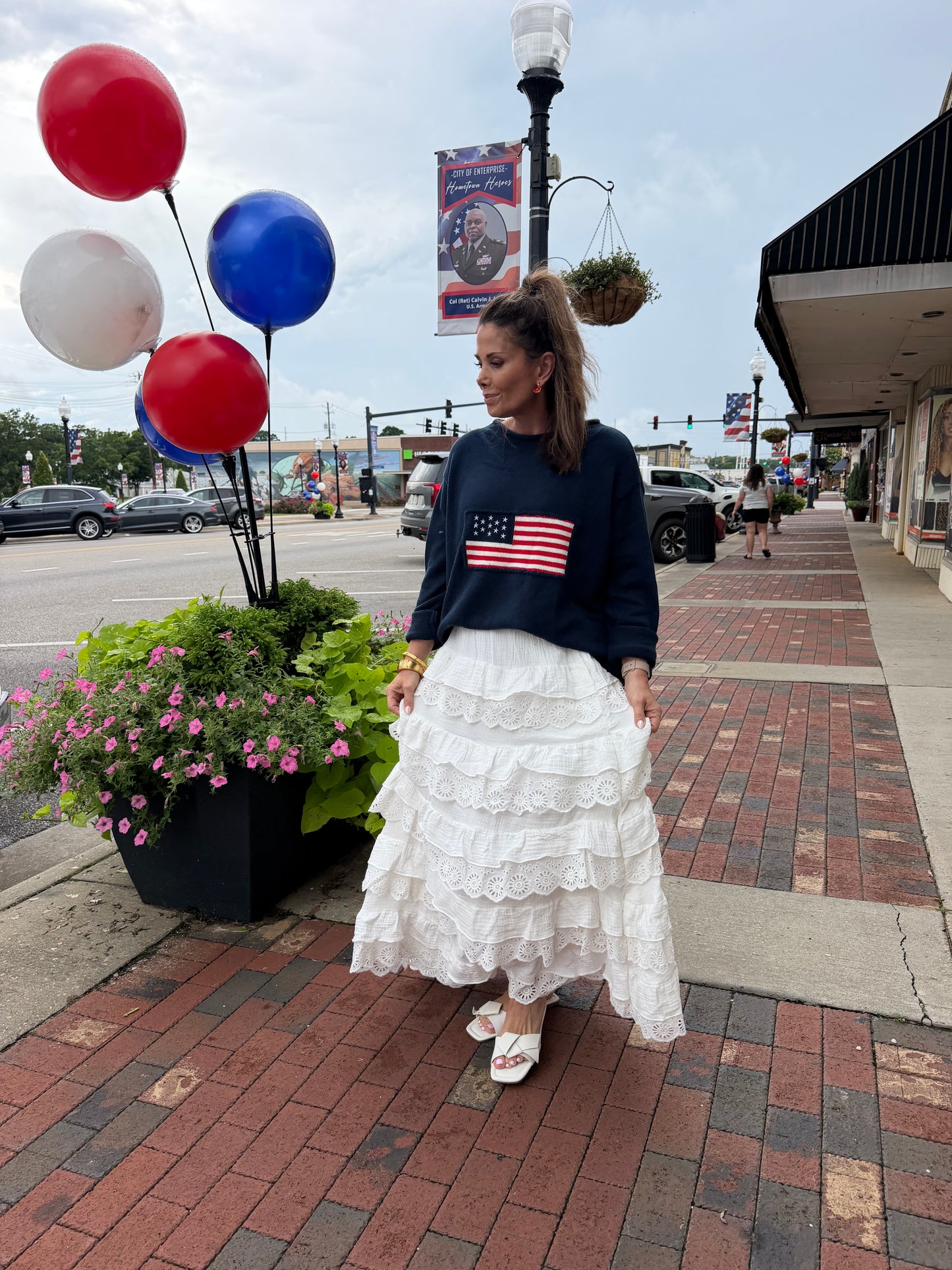Eyelet and Gauze Contrast Maxi Skirt