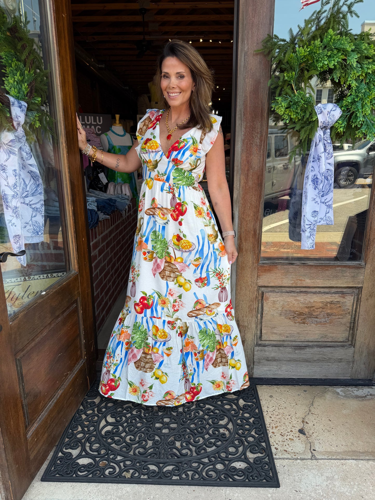 Printed Tie Back Ruffled Dress