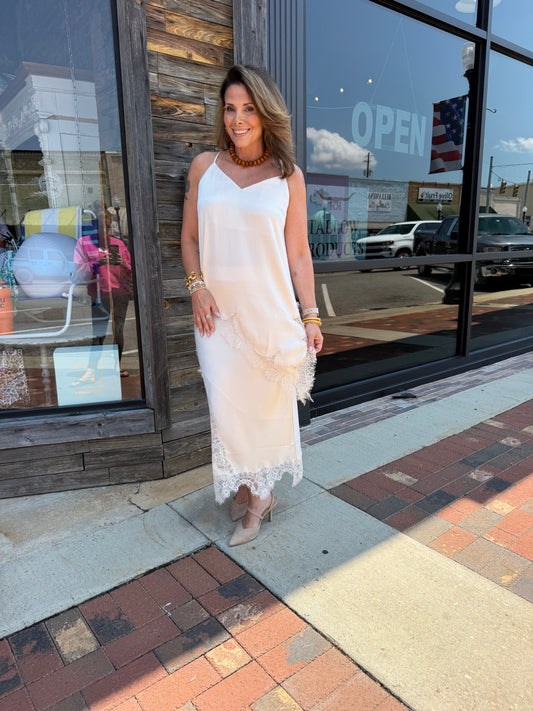 Ivory Mixed Lace Midi Skirt