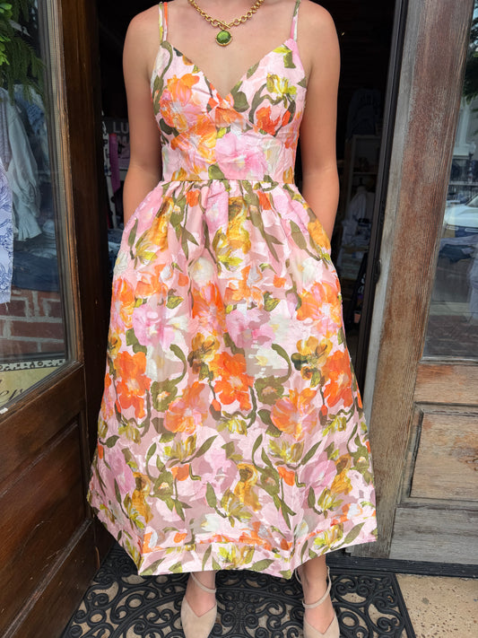 V-NK Midi Sundress with Smocked BK