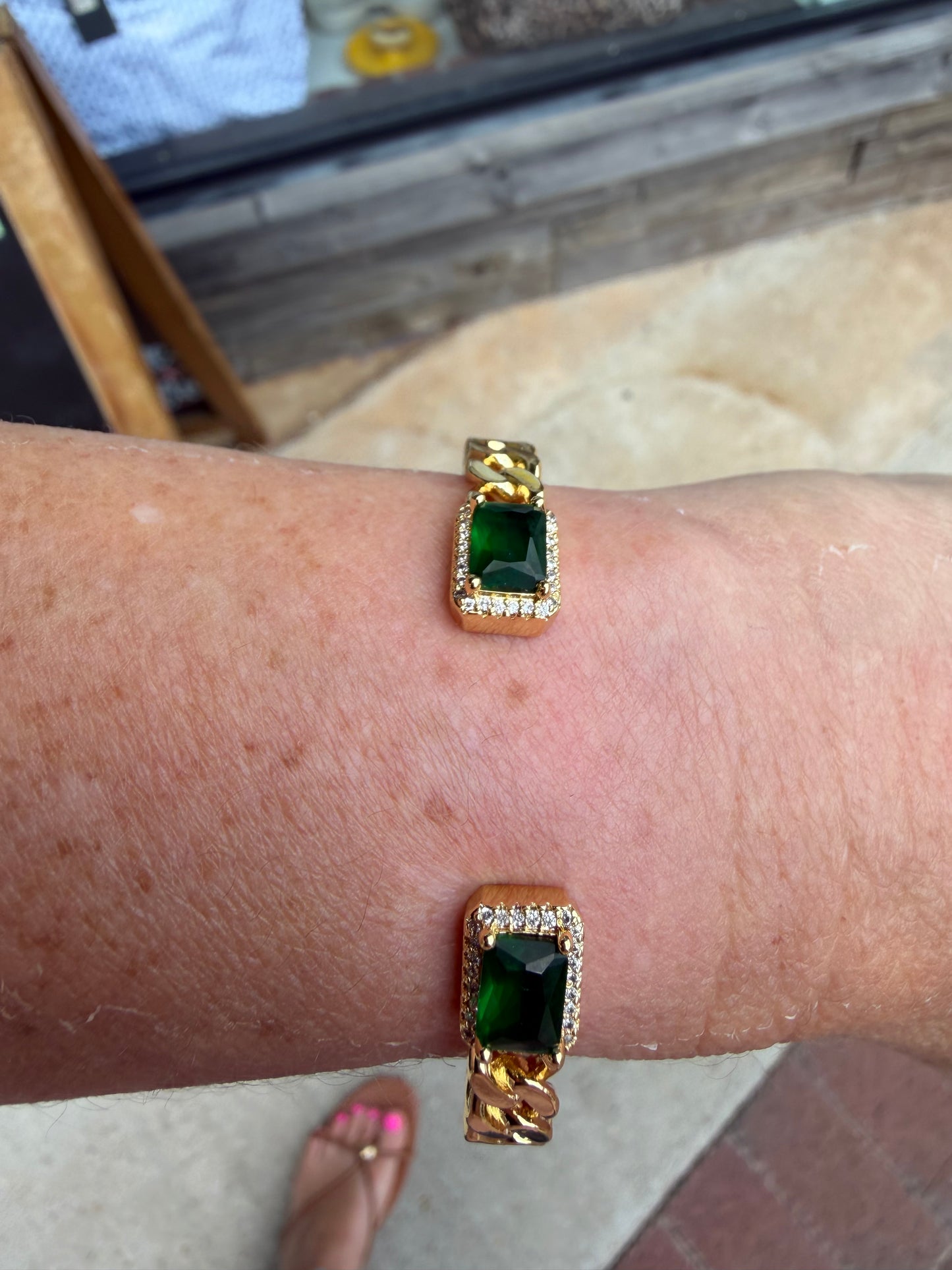 CZ Curb Chain Cuff - Emerald