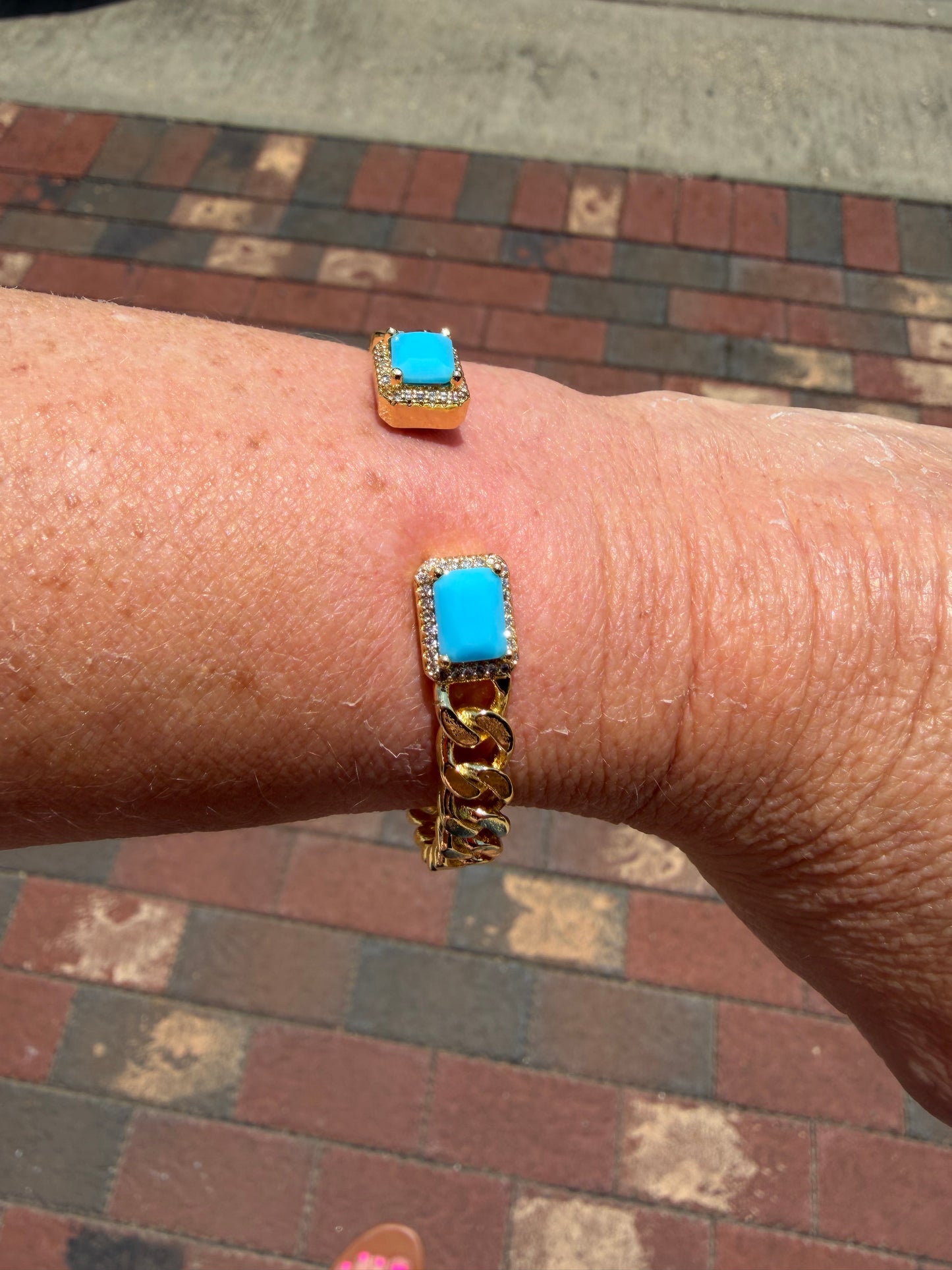 CZ Curb Chain Cuff - Turquoise