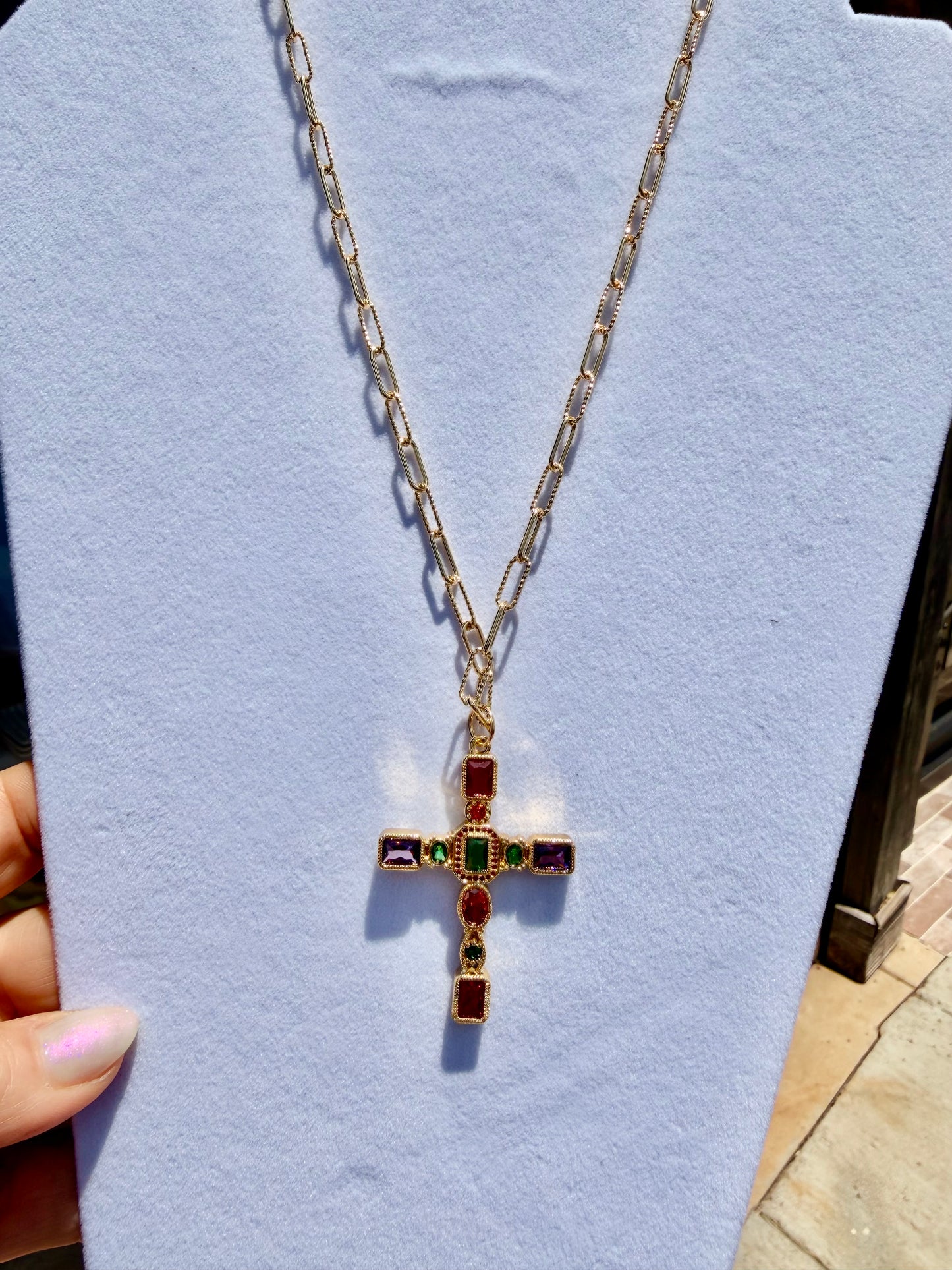 Gold Plated Cross with Stones