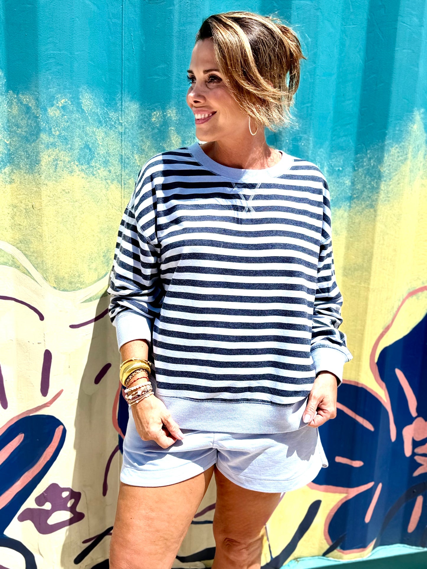 Everyday French Terry Striped Crew Top
