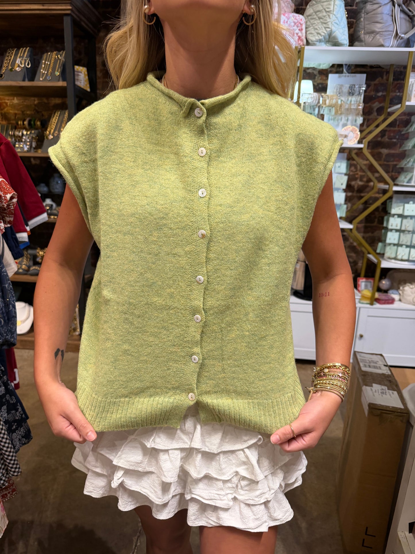 Sweater Vest Cardigan - Lemongrass