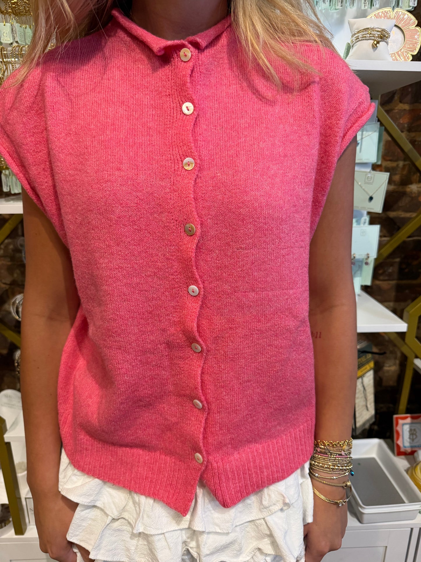 Sweater Vest Cardigan - Bubblegum