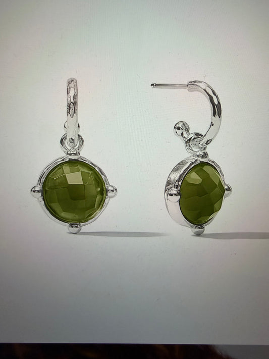 Honeybee Hoop & Charm Earring - Silver Palmetto Green