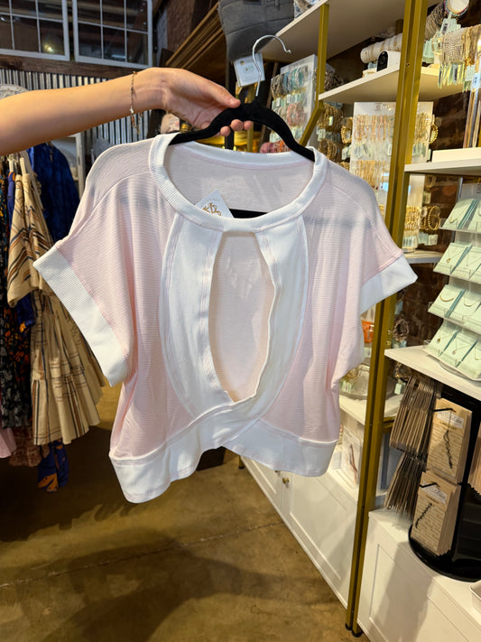 Overlap Open Back Reverse Stitch Stripe Crop