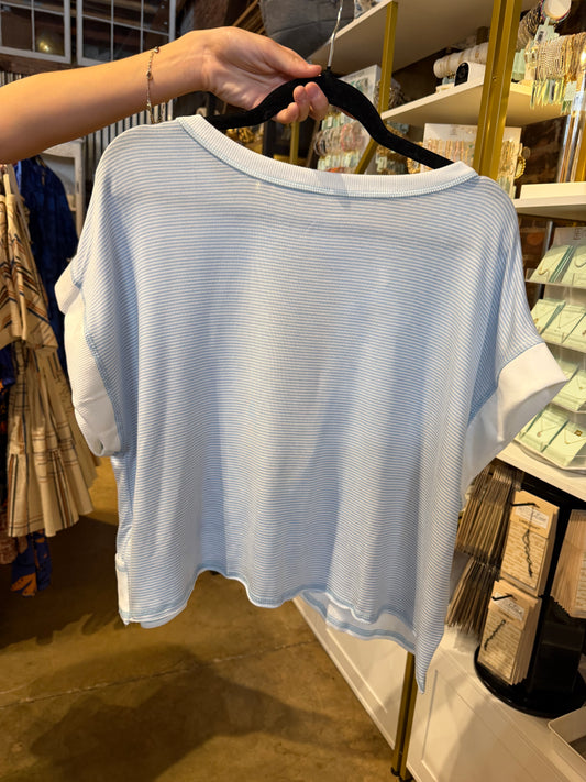 Overlap Open Back Reverse Stitch Stripe Crop
