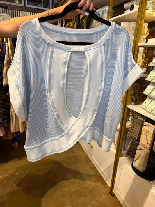 Overlap Open Back Reverse Stitch Stripe Crop