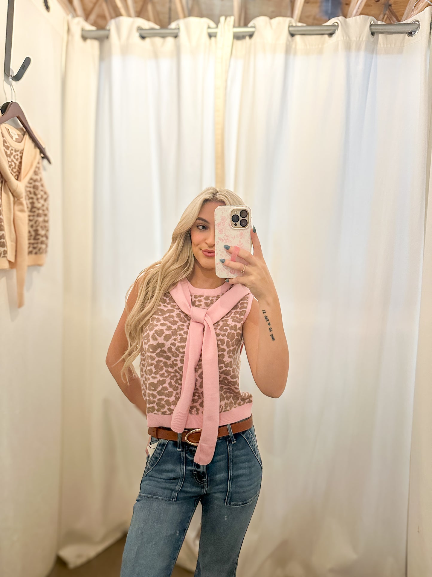 Pink Leopard Tie Neck