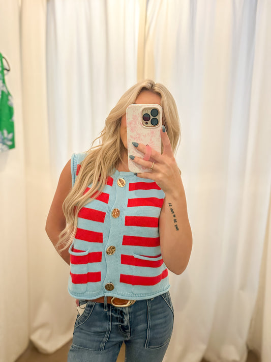 Blue and Red Stripe with Gold Top