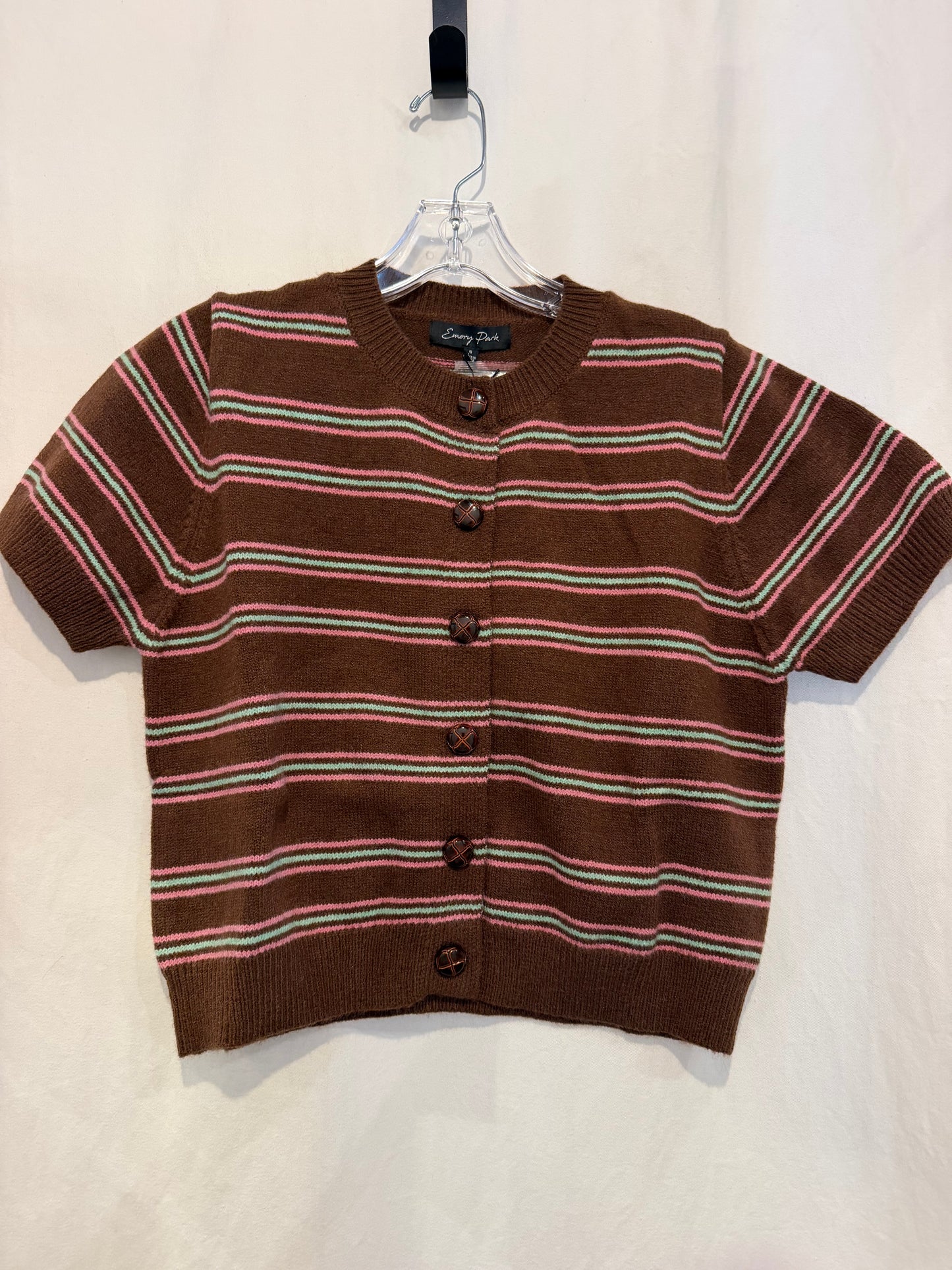 Short Sleeve Round Neck Button Up Cardigan
