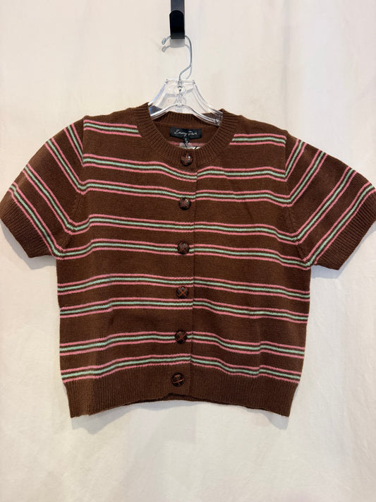 Short Sleeve Round Neck Button Up Cardigan