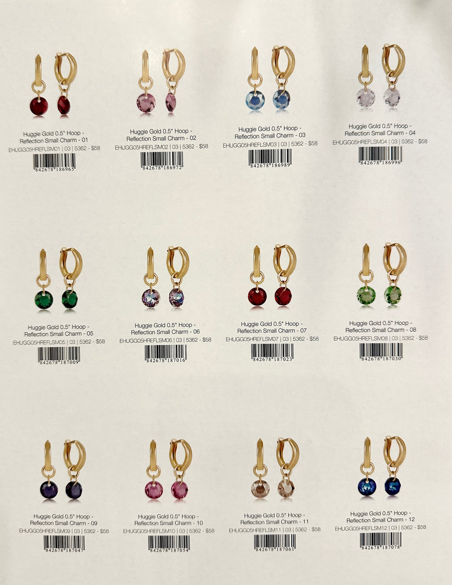 Huggle Gold 0.5" Hoop - Reflection Small BirthStone Earrings
