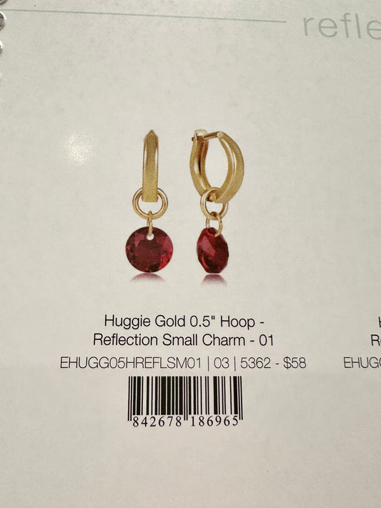 Huggle Gold 0.5" Hoop - Reflection Small BirthStone Earrings