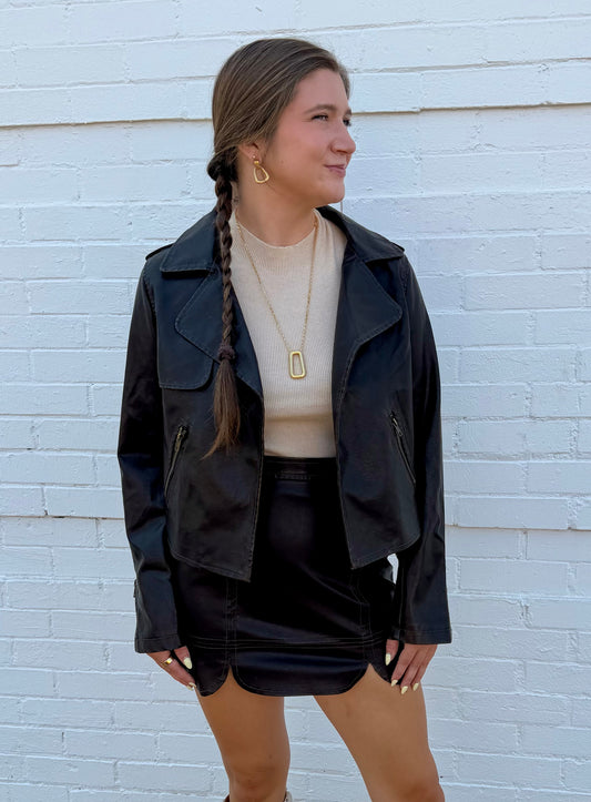 Distressed Pu Mini Skirt